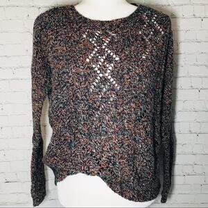 BCBG ARGYLE AMERICANA SWEATER CABLE KNIT FISHERMAN ORANGE BLUE MARBLE L